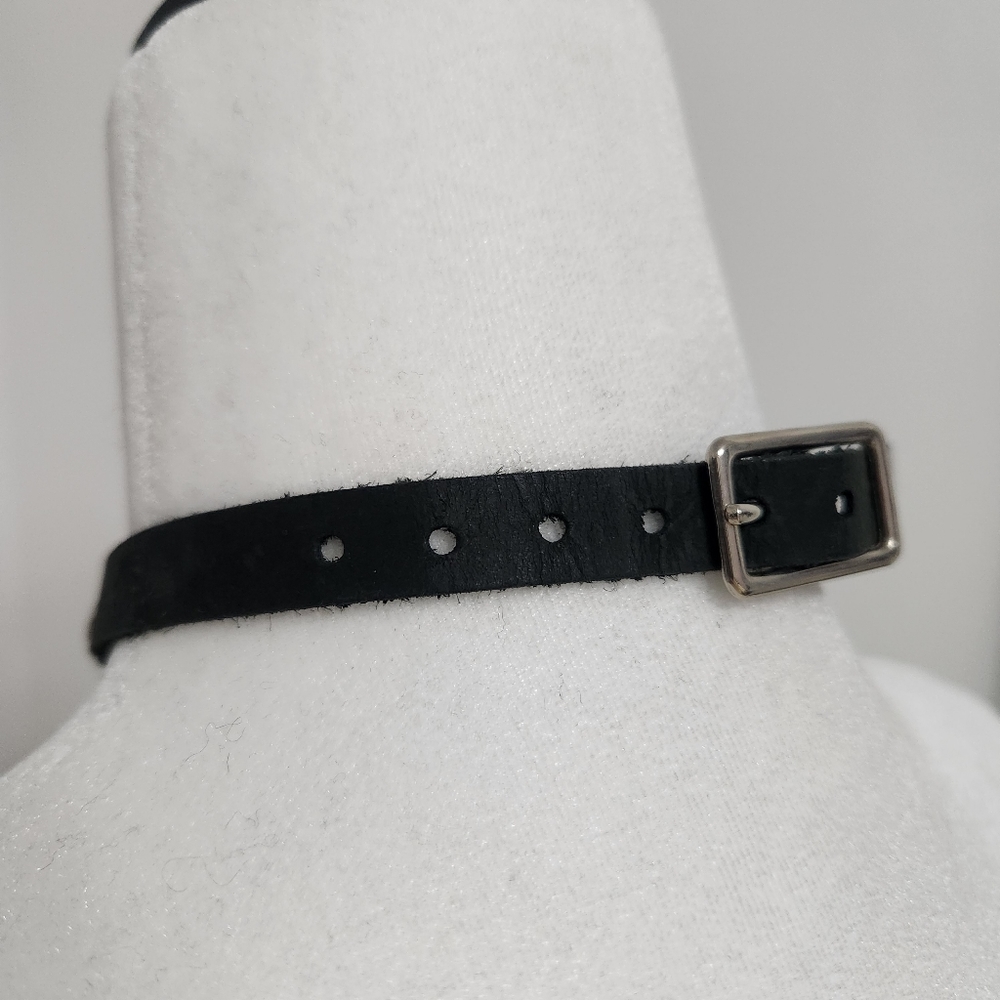 Handmade Real Leather Black Silver O-Ring Choker - Picture 6 of 14